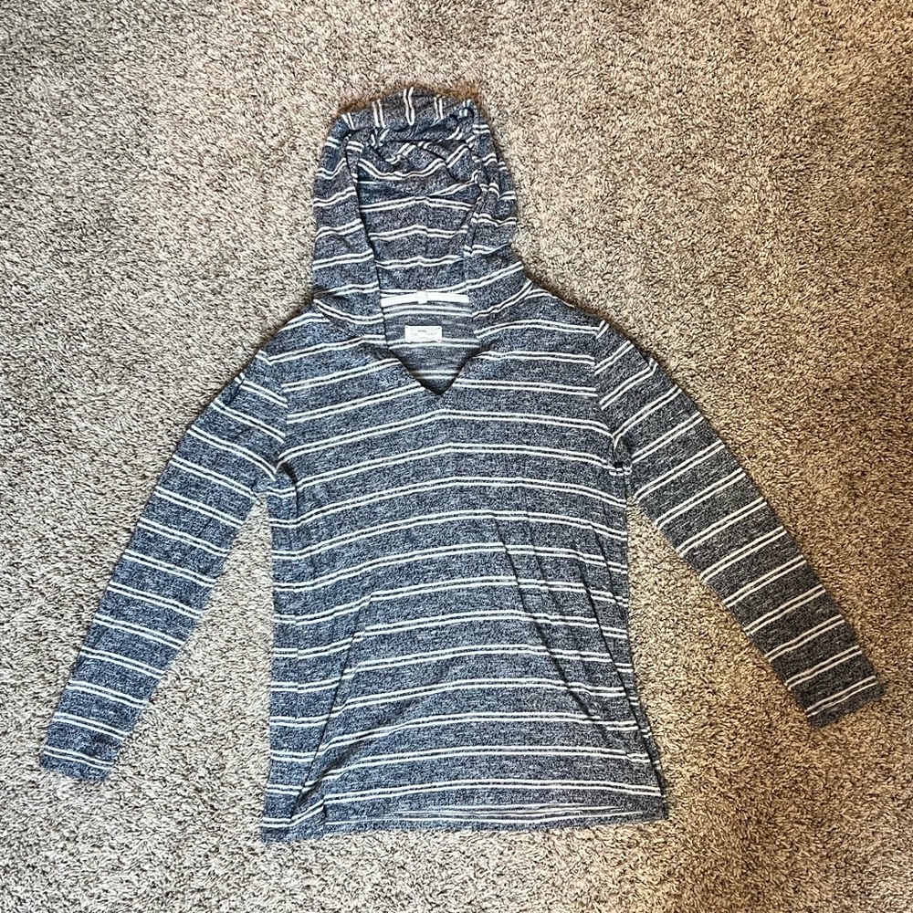 Lou & Grey Charcoal and White Striped Hooded Top